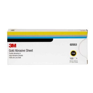3M 02553, Gold Abrasive Sheet, P180 grade, 3-2/3 in x 9 in, 7010325645, 100 sheets per sleeve
