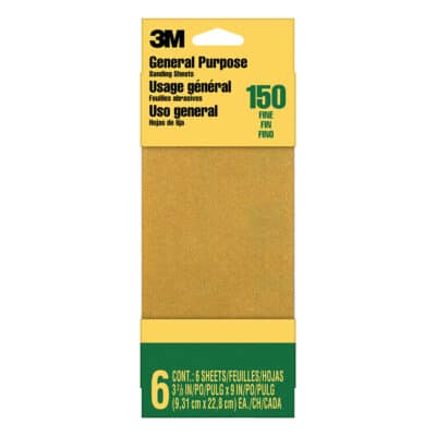 3M 09015, General Purpose Sanding Sheets 9015NA-CC, 3-2/3 in x 9 in, Fine grit, 7010314978, 6 per pack