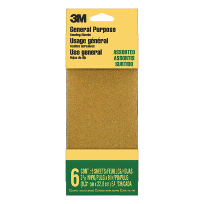 3M 09019, General Purpose Sanding Sheets 9019NA-CC, 3-2/3 in x 9 in, Assorted Grit, 7010341429, 6 Per Pack