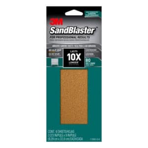 3M 49686, SandBlaster Sandpaper with NO-SLIP GRIP Backing, 11080-G-6, 3-2/3 in x 9 in, 80 grit, 7100091538, 6 sheets per pack