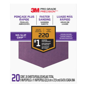 3M 34280, Pro Grade Precision Faster Sanding Sanding Sheets 220 grit Fine, 27220TRI-20, 9 in x 11 in, 7100149061, 20 Per Pack