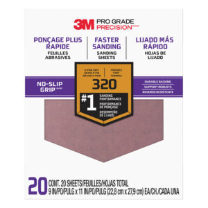 3M 34281, Pro Grade Precision Faster Sanding Sanding Sheets 320 grit, Extra Fine, 27320TRI-20, 9 in x 11 in, 7100149062, 20 Per Pack