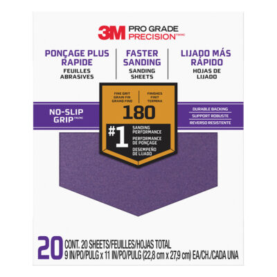 3M 34279, Pro Grade Precision Faster Sanding Sanding Sheets 180 grit Fine, 27180TRI-20, 9 in x 11 in, 7100149989, 20 Per Pack