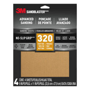 3M 49680, SandBlaster Advanced Sanding Sheets w/ NO-SLIP GRIP, 20320-G-4, 320 grit, 9 in x 11 in, 7100182909, 4 Per Pack