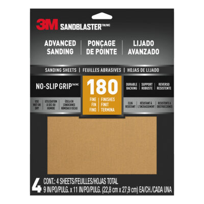 3M 87480, SandBlaster ADVANCED SANDING Sanding Sheets w/ NO-SLIP GRIP, 20180-G-4, 180 grit, 9 in x 11 in, 7100183444, 4 Per Pack