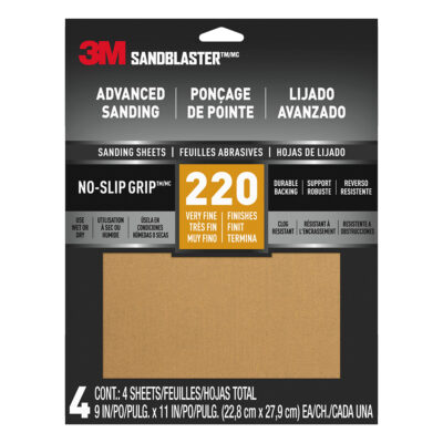3M 49679, SandBlaster Advanced Sanding Sheets w/ NO-SLIP GRIP, 20220-G-4, 220 grit, 9 in x 11 in, 7100183447, 4 Per Pack