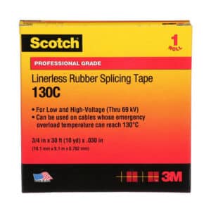 3M 41717, Scotch Linerless Rubber Splicing Tape 130C, 3/4 in x 30 ft, Black, 7000006085