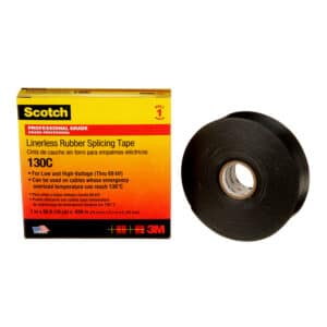 3M 41753, Scotch Linerless Rubber Splicing Tape 130C, 1 in x 30 ft, Black, 7000006090