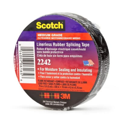 3M 06165, Linerless Electrical Rubber Tape 2242, 3/4 in x 15 ft, 1 in core, Black, 7000058491
