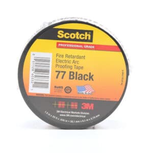 3M 60332, Scotch Fire-Retardant Electric Arc Proofing Tape 77, 1-1/2 in x 20 ft, Black, 7100004537
