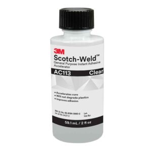 3M 62681, Scotch-Weld General Purpose Instant Adhesive Accelerator AC113, Clear/Light Amber, 2 fl oz Bottle, 7100039248