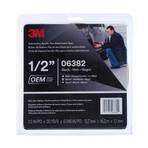 3M 06382, Automotive Acrylic Plus Attachment Tape 06382, Black, 1.12 mm, 1/2 in x 20 yd, 12 Roll/Case, 7000001573