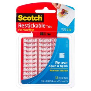 3M 91057, Scotch Restickable Tabs R100, 1 in x 1 in, 18 squares, 7000023922