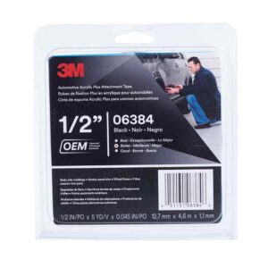 3M 06384, Automotive Acrylic Plus Attachment Tape 06384, Black, 1.12 mm, 1/2 in x 5 yd, 12 Roll/Case, 7000050082
