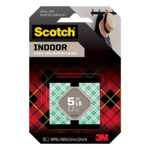 3M 01054, Scotch Indoor Double-Sided Mounting Squares 111S-SQ-16, 1 in x 1 in (2.54 cm x 2.54 cm), 16/pk, 7100235239