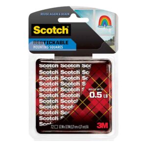 3M 91079, Scotch Restickable Mounting Squares R103S, 1/2 in x 1/2 in (1.27 cm x 1.27 cm) 72/pk, 7100245385