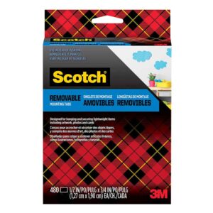 3M 69155, Scotch Removable Double-Sided Mounting Tabs 7225S-ESF, 1/2 in x 3/4 in (1.27 cm x 1.90 cm) 480/pk, 7100245530