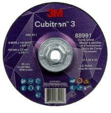 3M Cubitron 3 Cut and Grind Wheel, 88991, 36+, T27, 6 in x 1/8 in x 5/8 in-11 (150 x 3.2 mm x 5/8-11 in), ANSI, 10 ea/Case, 7100313205